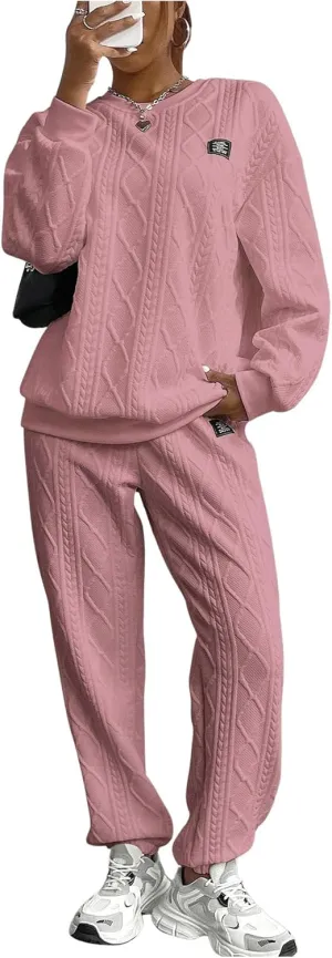 GORGLITTER Women's Sweatsuit 2 Piece Outfit Plain Oversized Crewneck Sweatshirt and Sweatpants Set
