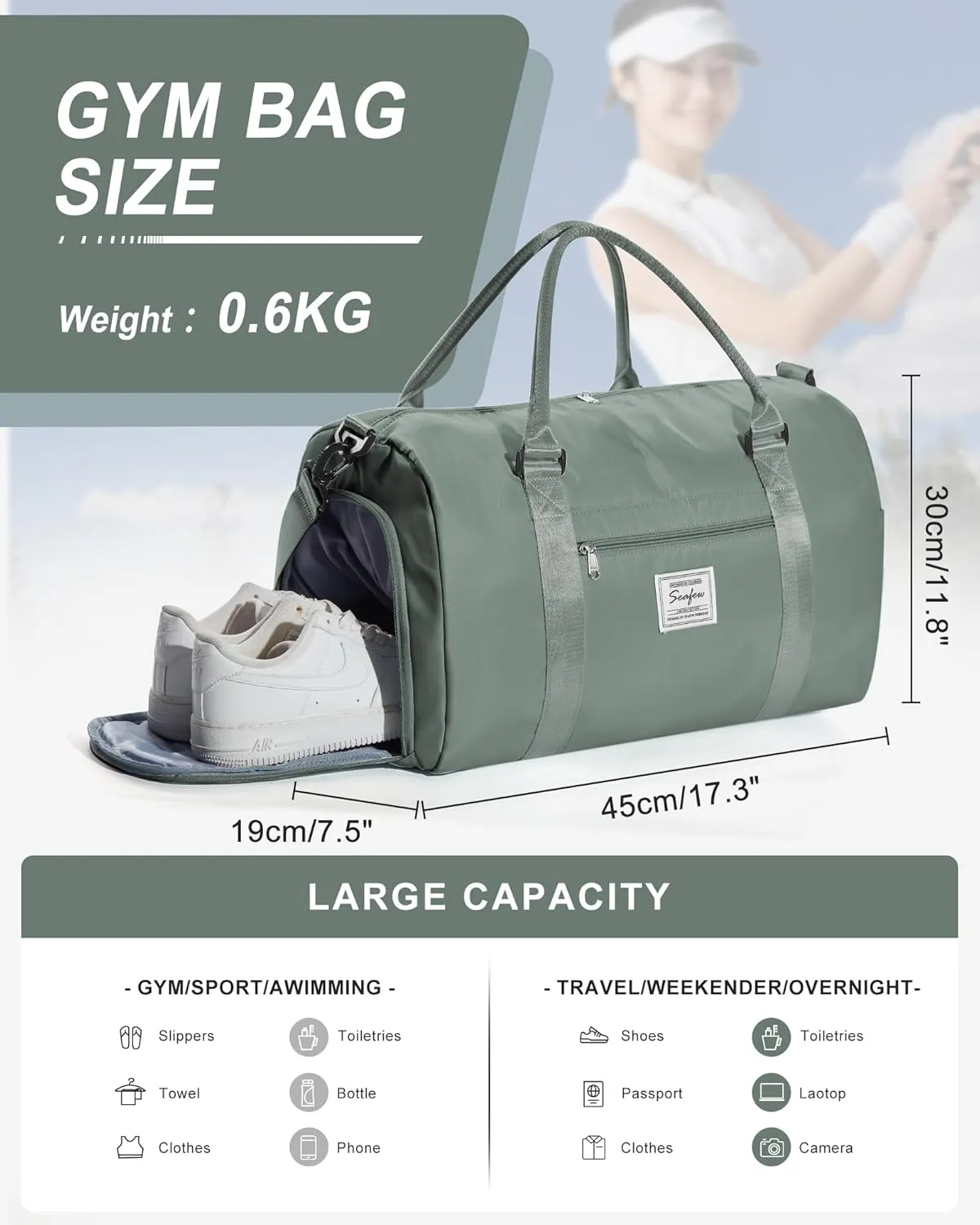 Gym Bag Womens,Travel Duffel Carry on Bag Sport Tote Bag Weekend Overnight Bag