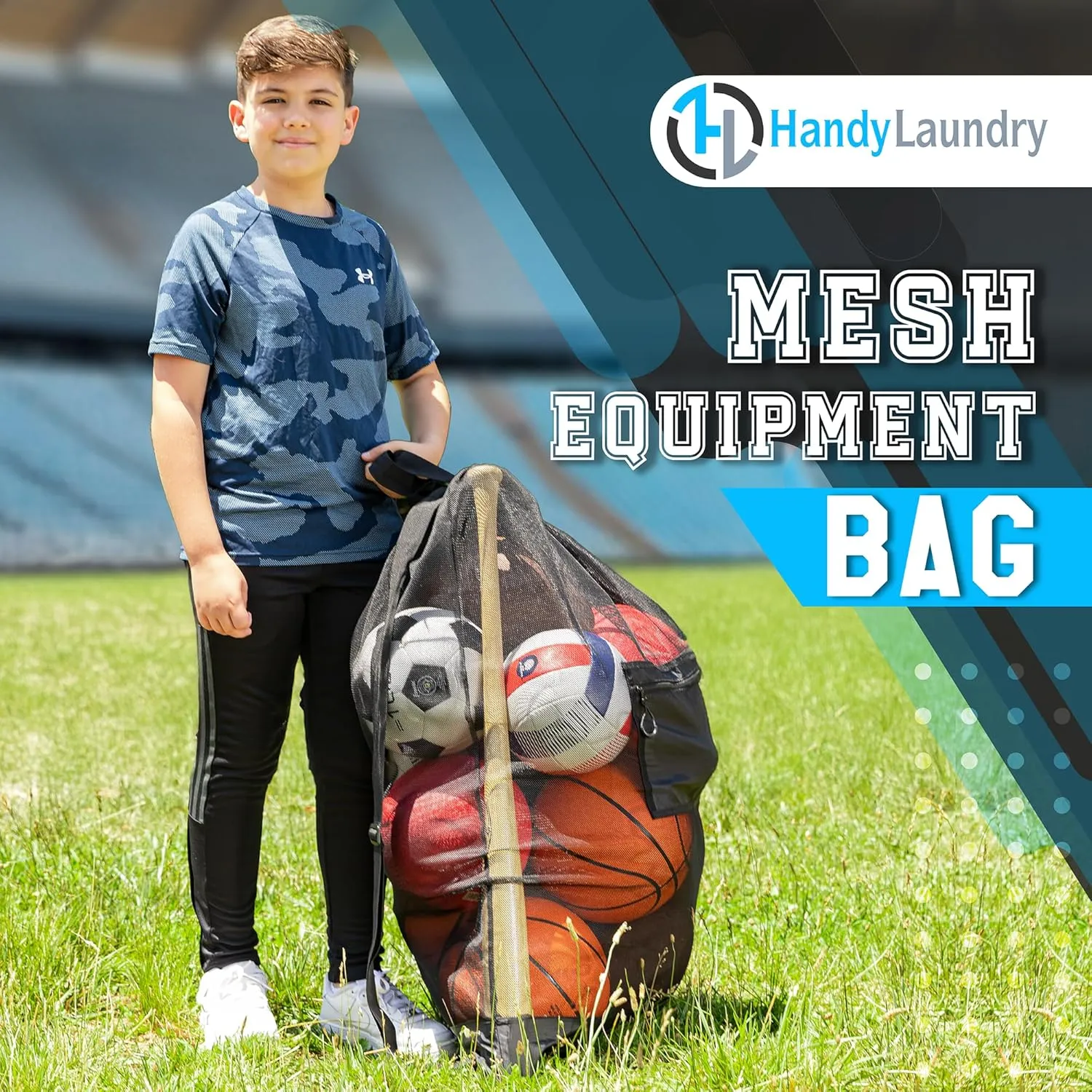 Handy Laundry Mesh Ball Bag  Up to 15 Balls Large Capacity Sports Equipment Bag Carrier with Adjustable Strap and Drawstring Closure  For Soccer, Basketball, Volleyball