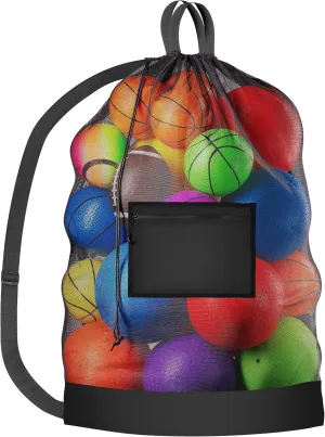 Handy Laundry Mesh Ball Bag  Up to 15 Balls Large Capacity Sports Equipment Bag Carrier with Adjustable Strap and Drawstring Closure  For Soccer, Basketball, Volleyball
