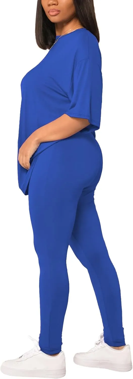 HBQ Women 2 Piece Outfits Summer Sweatsuits Drop Shoulder Tracksuits Biker Short Workout Jogger Sets