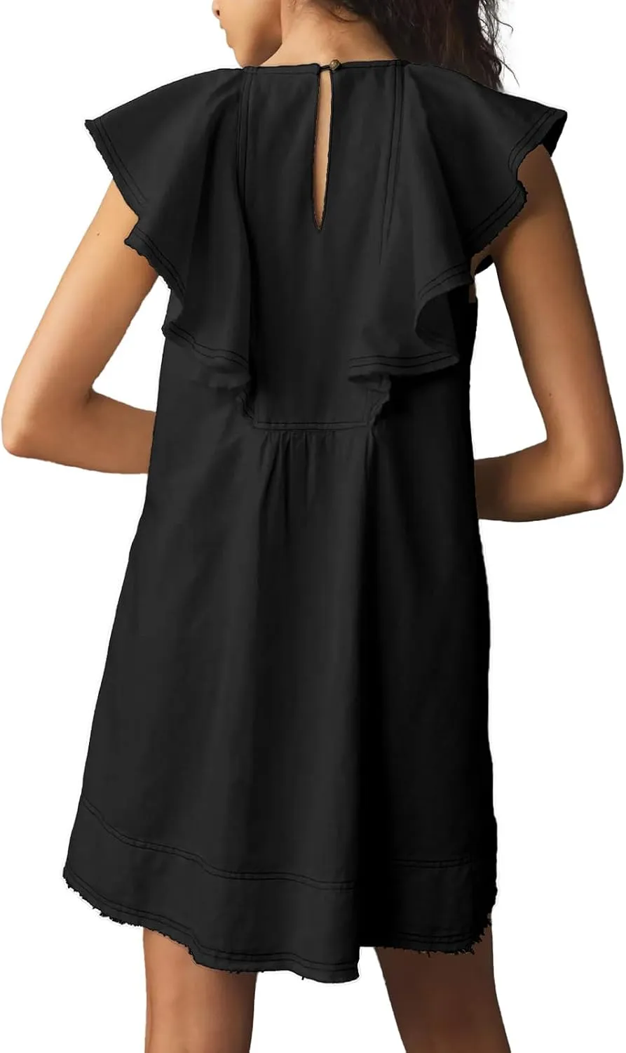 hibshaby Women's Babydoll Short Dress V-Neck Ruffle Sleeve Dress Cute Mini Dress Sundress