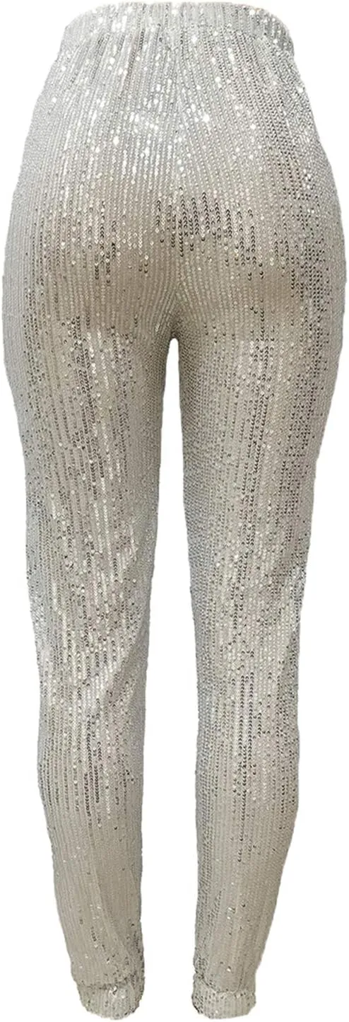 itnpbwus Women Casual Sparkle Sequin Glitter Bling Yoga Pants Slim Leg Leggings