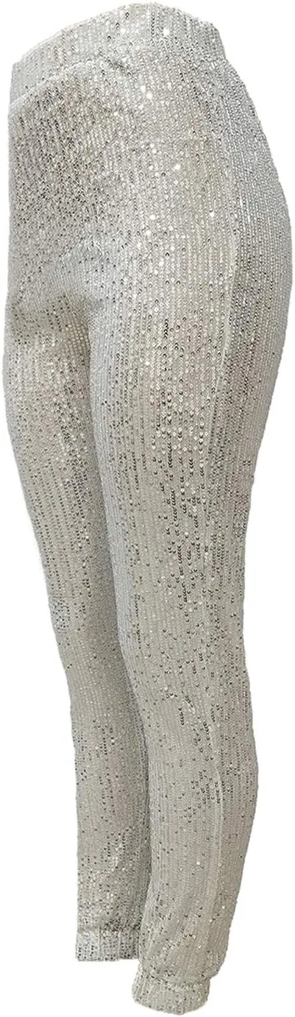 itnpbwus Women Casual Sparkle Sequin Glitter Bling Yoga Pants Slim Leg Leggings