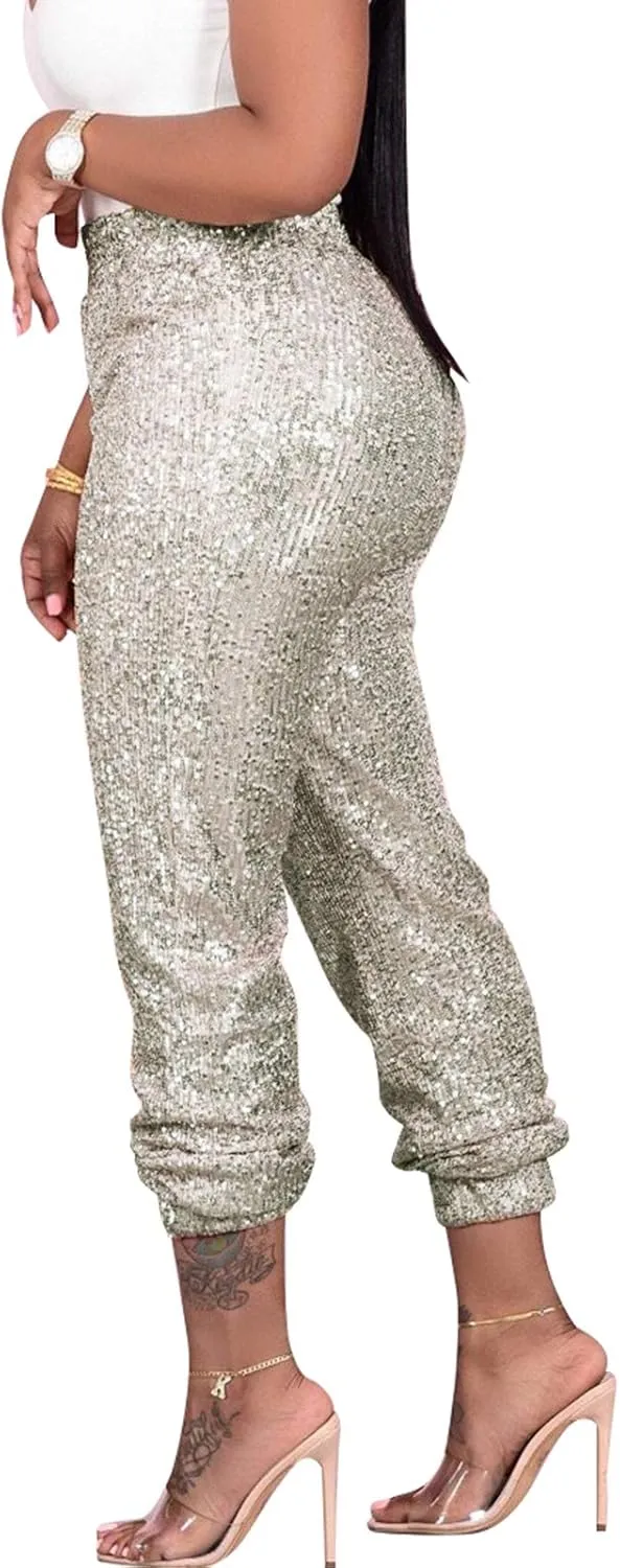 itnpbwus Women Casual Sparkle Sequin Glitter Bling Yoga Pants Slim Leg Leggings