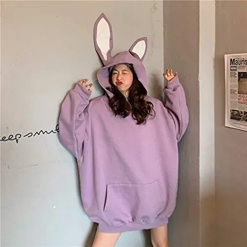 Japanese Kawaii Bunny Ears Hoodies for Women Cutecore Oversized Sweatshirt Baggy Long Sleeve Casual Fleece Top