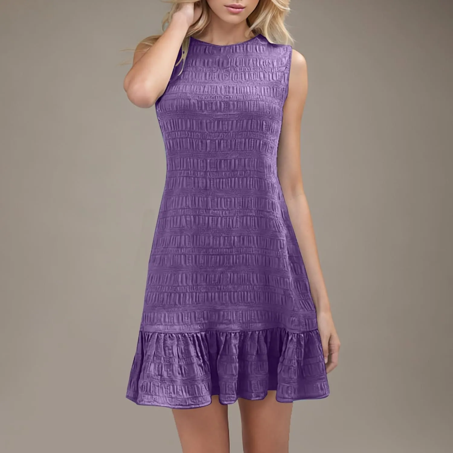 JOAU Summer Dresses for Women 2025 Casual Sleeveless Round Neck Tank Mini Short Dress A-Line Pleated Ruffle Ruched Sundress
