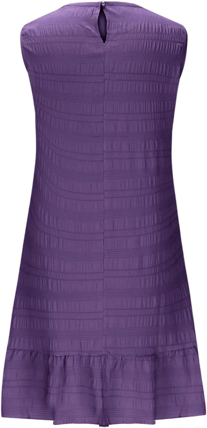 JOAU Summer Dresses for Women 2025 Casual Sleeveless Round Neck Tank Mini Short Dress A-Line Pleated Ruffle Ruched Sundress