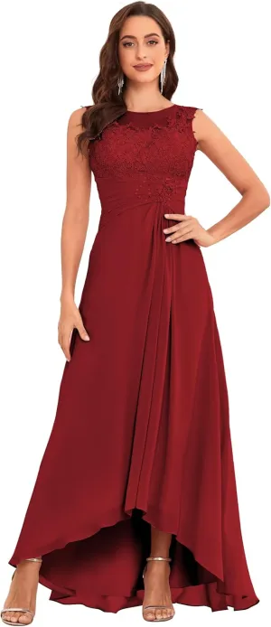 Lace Appliques Mother of The Bride Dresses for Women High Low A-Line Chiffon Fomal Party Gown
