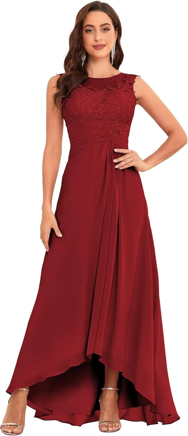 Lace Appliques Mother of The Bride Dresses for Women High Low A-Line Chiffon Fomal Party Gown