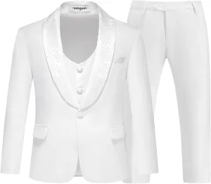 Lamgool Boys Suits Slim Fit Tuxedo Set 3 Pieces with Jacket Vest Pant for Kids Prom Wedding Formal Dresswear Outfit 4-16Y