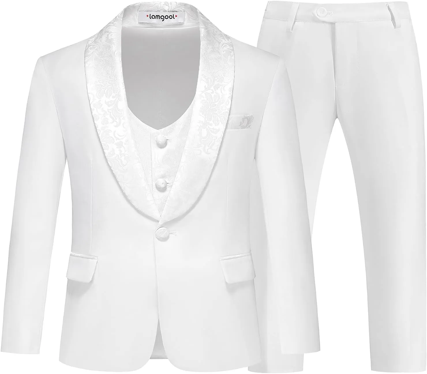 Lamgool Boys Suits Slim Fit Tuxedo Set 3 Pieces with Jacket Vest Pant for Kids Prom Wedding Formal Dresswear Outfit 4-16Y