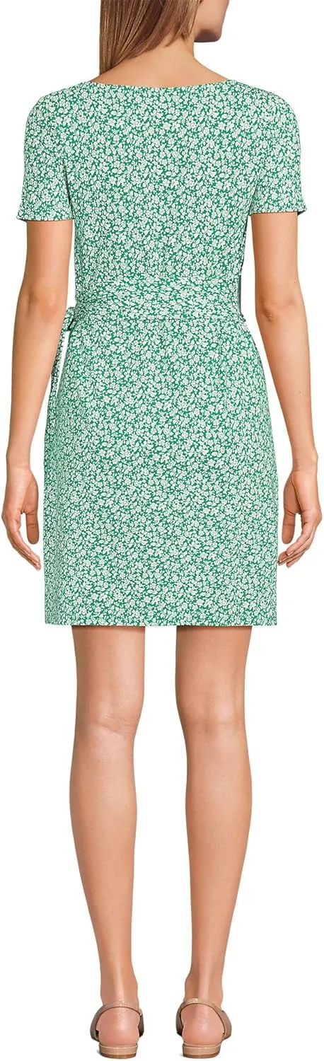 Lands' End Women's Short Sleeve Cotton Modal Wrap Mini Dress