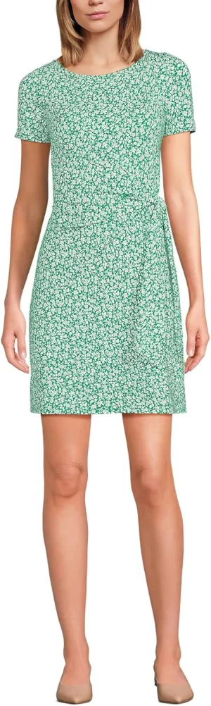 Lands' End Women's Short Sleeve Cotton Modal Wrap Mini Dress
