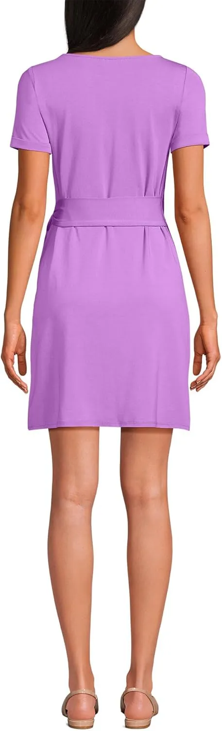 Lands' End Women's Short Sleeve Cotton Modal Wrap Mini Dress