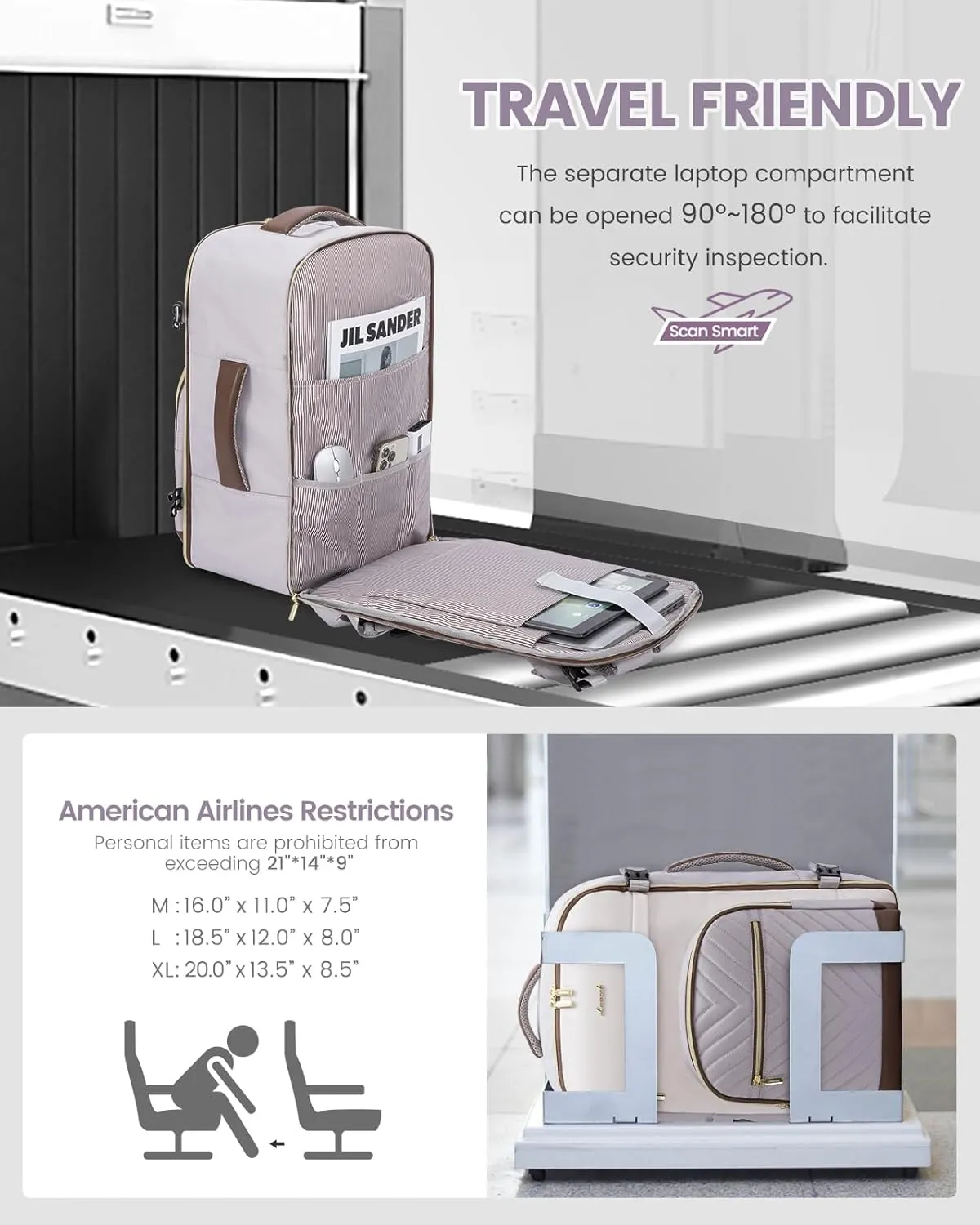 LOVEVOOK Travel Backpack for Women,50L Carry On Backpack for Airplanes,18 Inch Laptop Personal Item Travel Bag,TSA Approved Carry On Luggage,Waterproof Weekender Business Hiking Bag