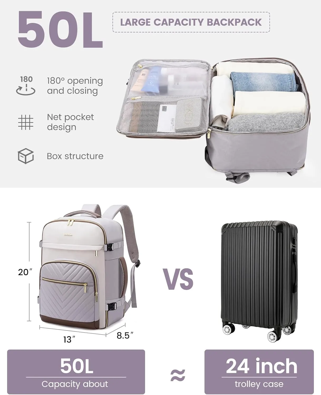 LOVEVOOK Travel Backpack for Women,50L Carry On Backpack for Airplanes,18 Inch Laptop Personal Item Travel Bag,TSA Approved Carry On Luggage,Waterproof Weekender Business Hiking Bag