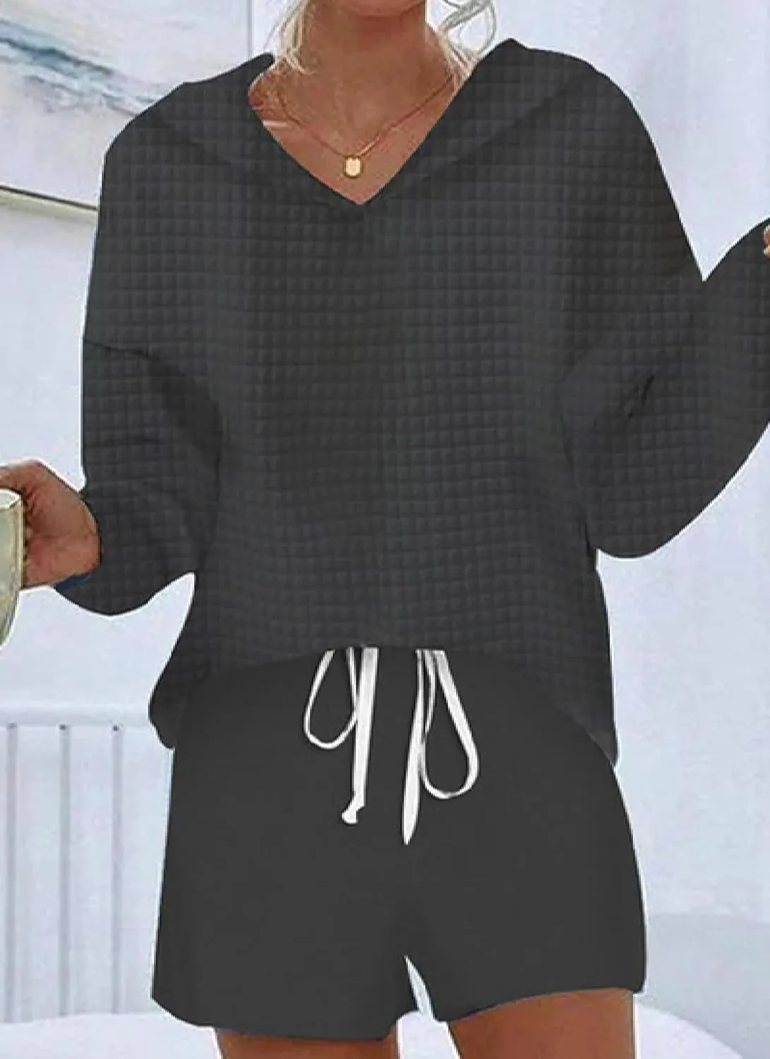 LOZ Women's Two Piece Lounge Sets Casual Long Sleeve Pullover Hoodies Matching Shorts Loungewear Blue Striped Sweatsuits