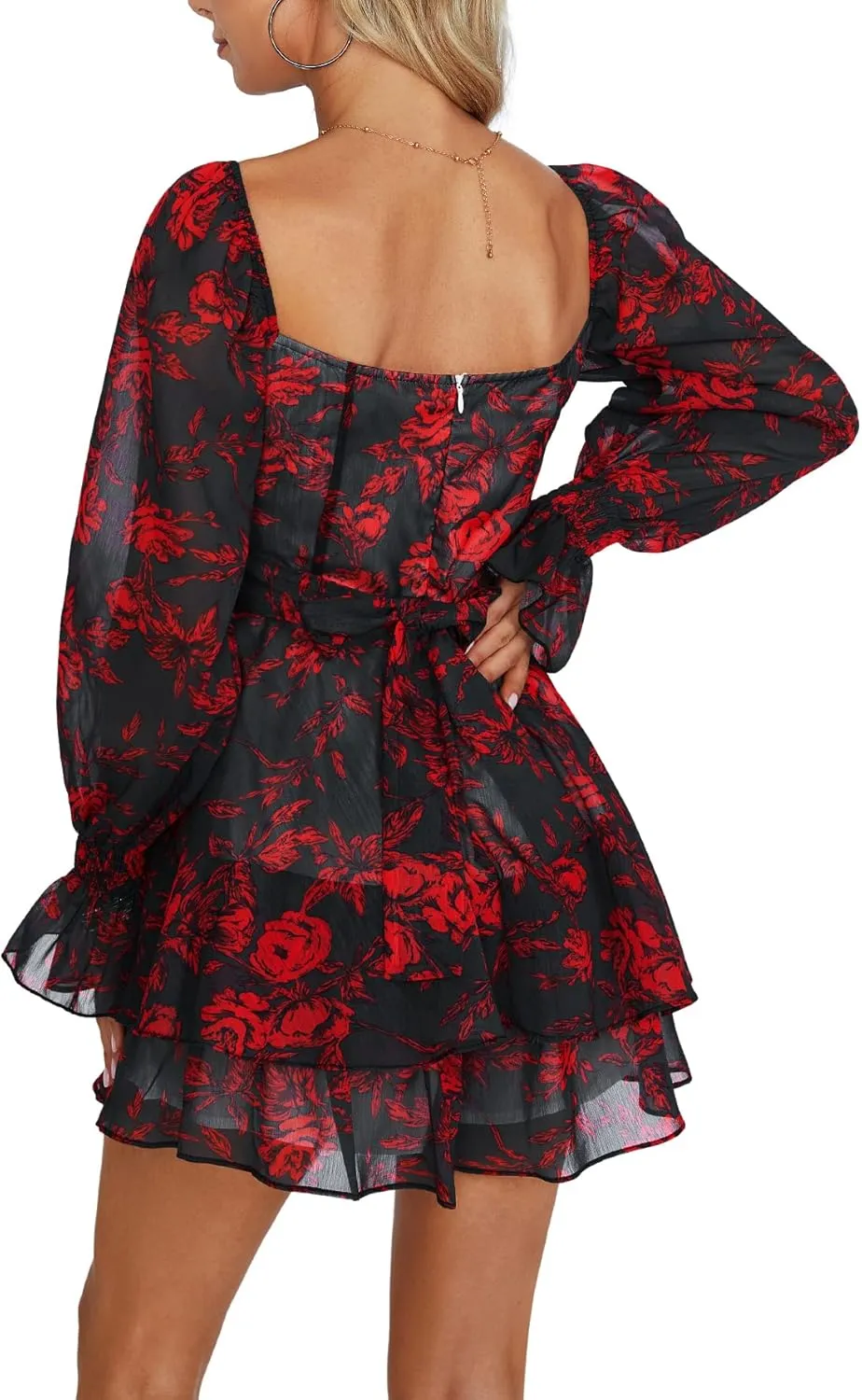 LYANER Women's Floral Print Off Shoulder Long Sleeve Ruffle Hem Romper Short Jumpsuit