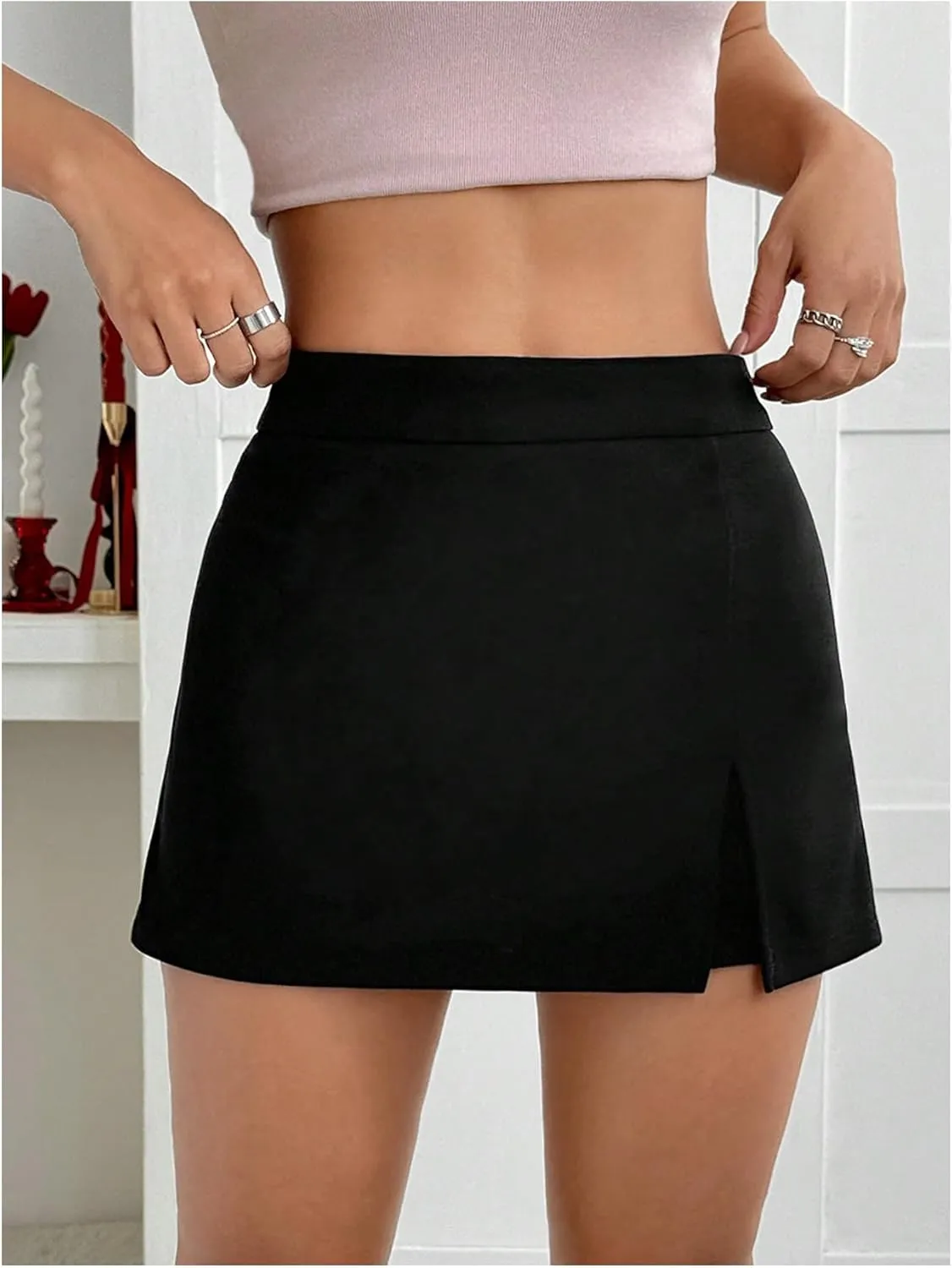 MakeMeChic Women's Split Hem Shorts Asymmetrical Work Office Dressy Mini Skorts