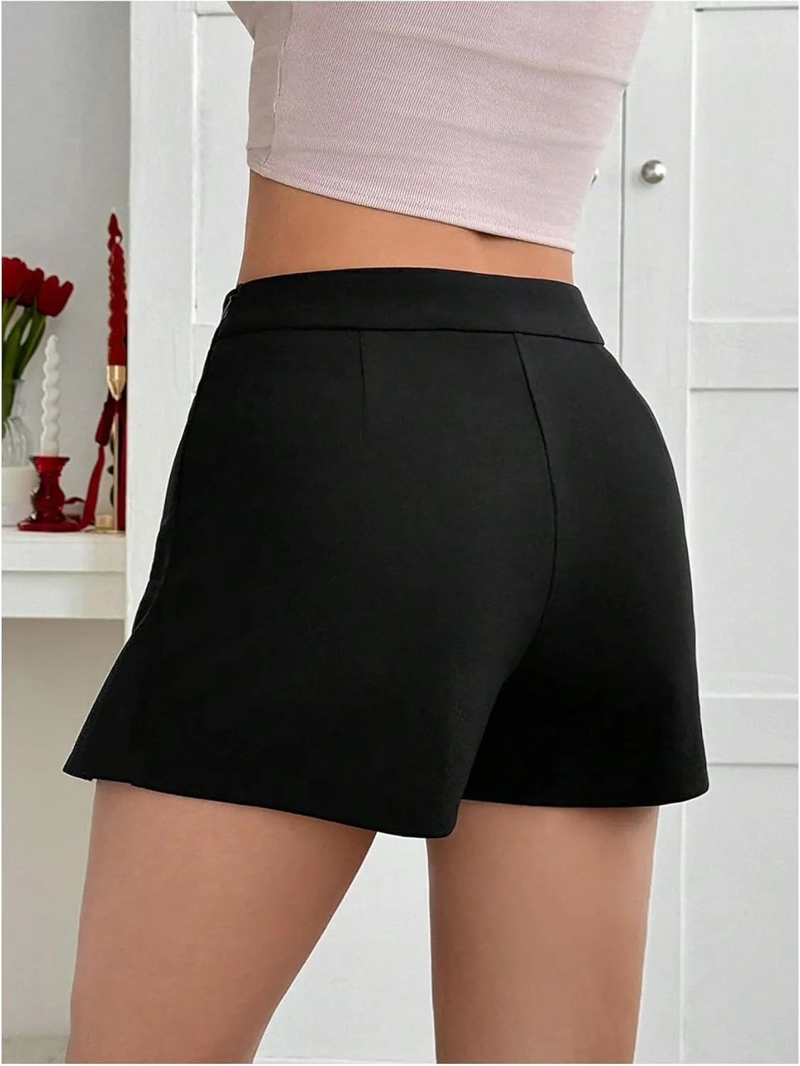 MakeMeChic Women's Split Hem Shorts Asymmetrical Work Office Dressy Mini Skorts