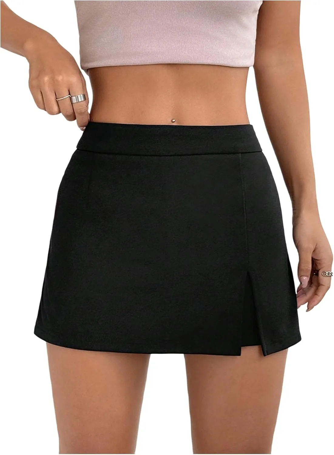 MakeMeChic Women's Split Hem Shorts Asymmetrical Work Office Dressy Mini Skorts