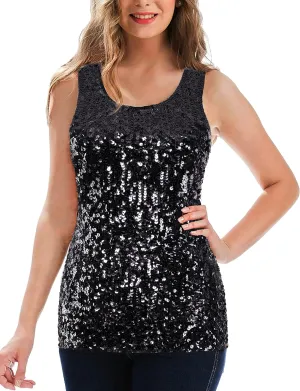 MANER Women's Sequin Tops Sleeveless Glitter Gradient Tank Club Party Vest XS-3XL
