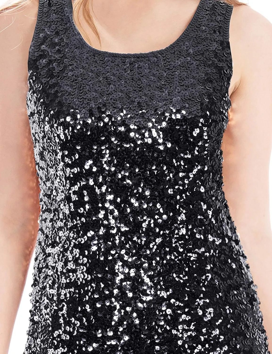 MANER Women's Sequin Tops Sleeveless Glitter Gradient Tank Club Party Vest XS-3XL