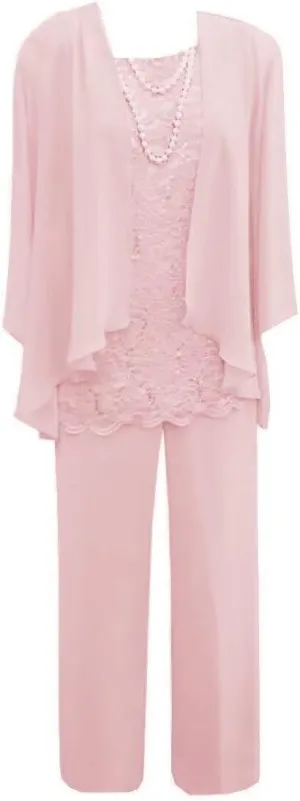 Mother of The Bride Pant Suits for Wedding Chiffon 3 Pieces Formal Pantsuits for Women Evening Party