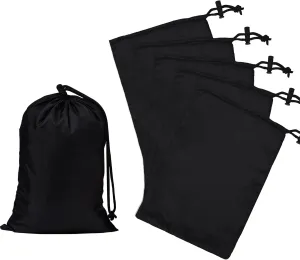 MUANNA Drawstring Bag with Toggle - Nylon Cinch and Ditty Pouch for Storage, Wardrobe, Travel and Household Organization - 8 Pack (Black, 9 x 13 Inch)