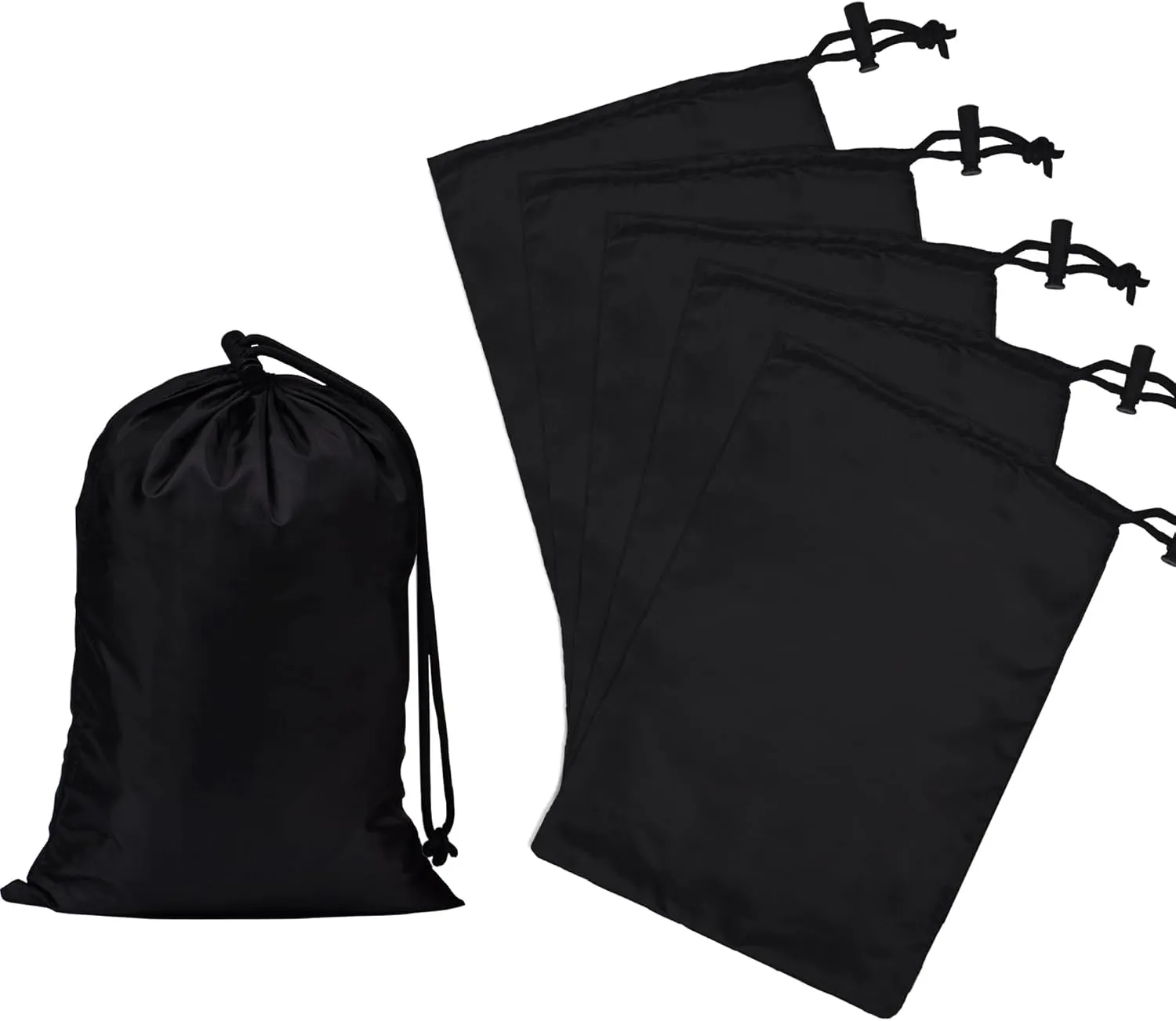 MUANNA Drawstring Bag with Toggle - Nylon Cinch and Ditty Pouch for Storage, Wardrobe, Travel and Household Organization - 8 Pack (Black, 9 x 13 Inch)