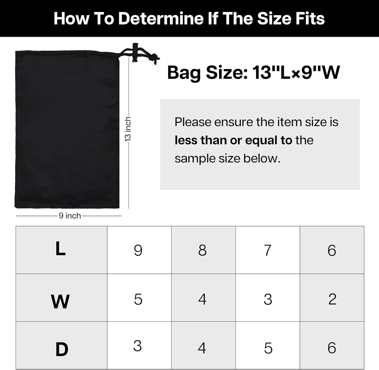 MUANNA Drawstring Bag with Toggle - Nylon Cinch and Ditty Pouch for Storage, Wardrobe, Travel and Household Organization - 8 Pack (Black, 9 x 13 Inch)