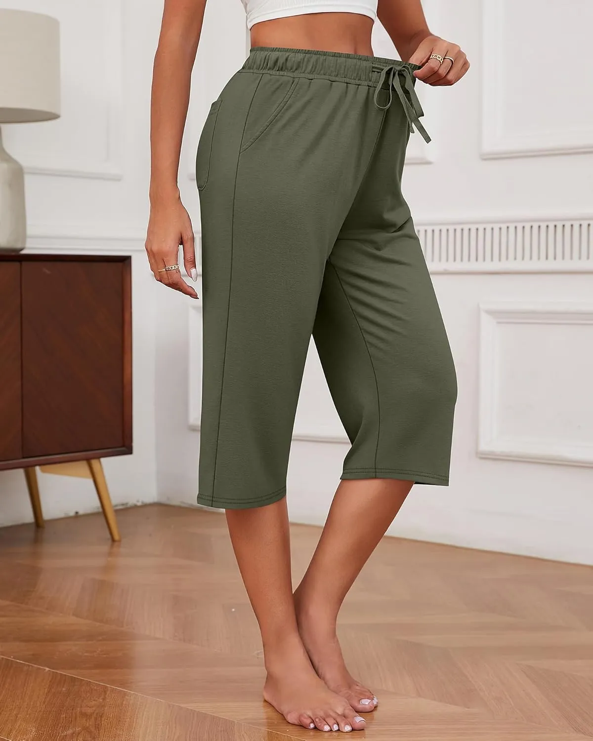 Neer 3 Pack Women's Capri Pants, Cotton Wide Leg Basic Sweatpants Lounge Loose Fit Casual Drawstring Yoga Capris with Pockets