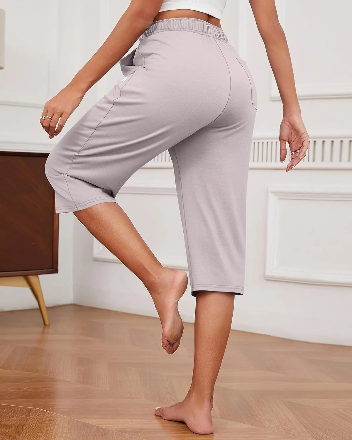 Neer 3 Pack Women's Capri Pants, Cotton Wide Leg Basic Sweatpants Lounge Loose Fit Casual Drawstring Yoga Capris with Pockets