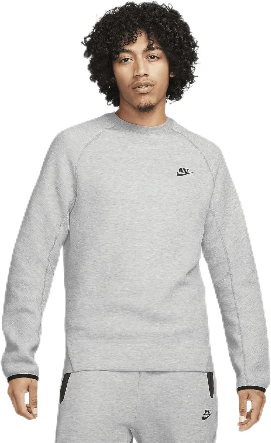 Nike Mens Tecg Fleece CREW SWEATSHIRT Mens FB7916-063 (DK GREY HEATHER/BLACK), Size XL