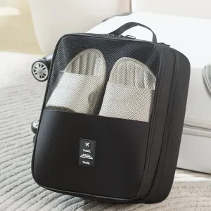 NNEDSZ 2 Pcs Black Waterproof Foldable Travel Shoe Storage Bag, Three-Layer Design Shoe Organizer, Portable Shoe Pouch for Trips