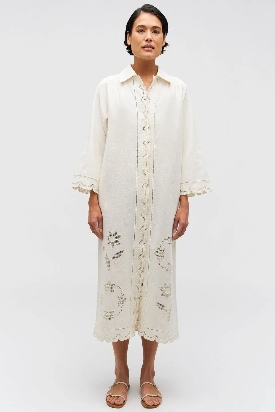 Oroton Table Cloth Lace Column Dress in Soft Cream