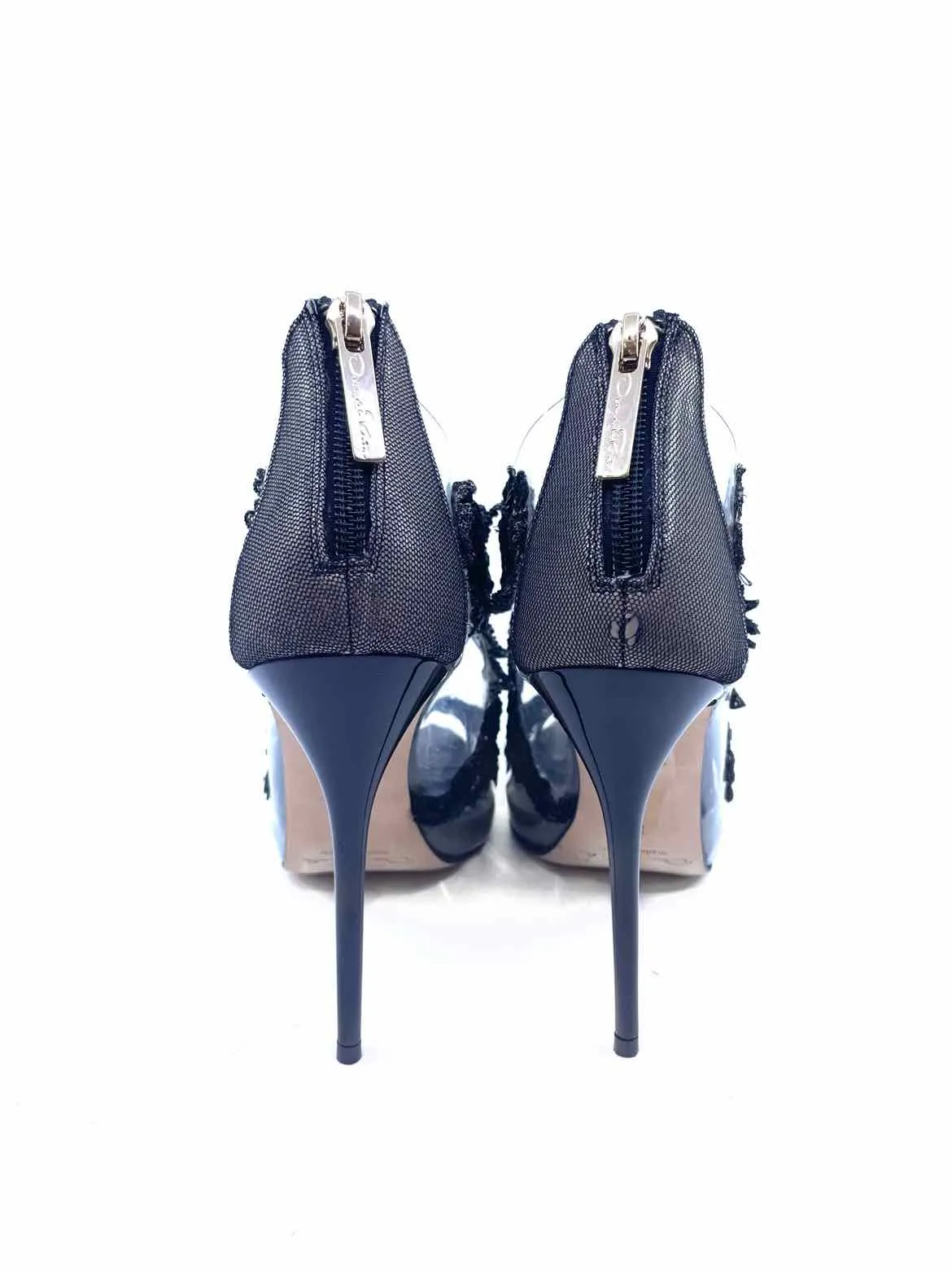 OSCAR DE LA RENTA Size 7.5 Black Mesh Plastic Beaded Sandals