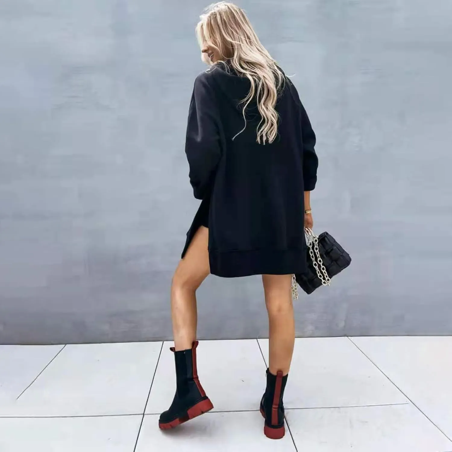 Oversized Hoodie Dress Women Sweatshirt,Hoodies Pullover Long Sleeve Side Split Tshirt Dress with Pocket