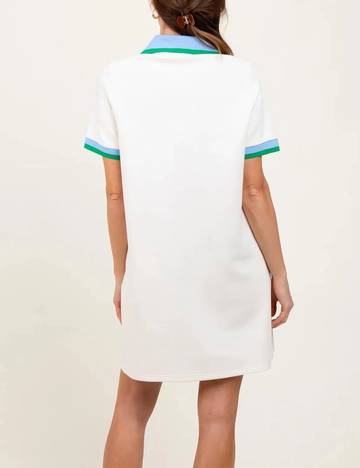 Polo Mini Dress for Women Casual V Neck Short Sleeves Tennis Dress Contrast Trim Shirt Dress with Pockets