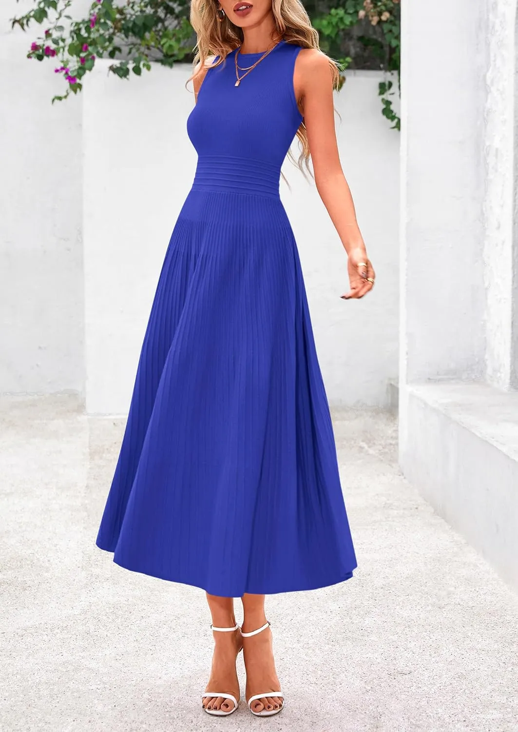 PRETTYGARDEN Spring Casual Dresses for Women 2025 Summer Business Work Midi Sleeveless A Line Pleated Cocktail Dress
