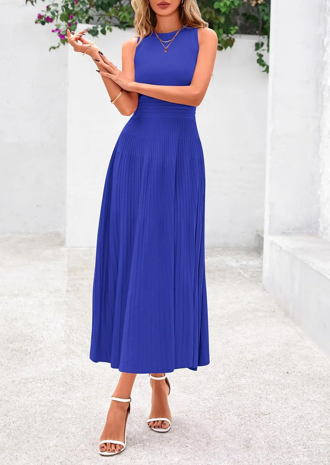 PRETTYGARDEN Spring Casual Dresses for Women 2025 Summer Business Work Midi Sleeveless A Line Pleated Cocktail Dress