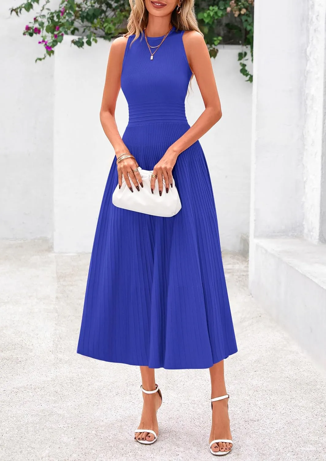 PRETTYGARDEN Spring Casual Dresses for Women 2025 Summer Business Work Midi Sleeveless A Line Pleated Cocktail Dress