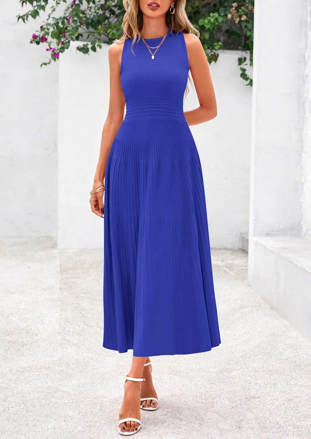 PRETTYGARDEN Spring Casual Dresses for Women 2025 Summer Business Work Midi Sleeveless A Line Pleated Cocktail Dress