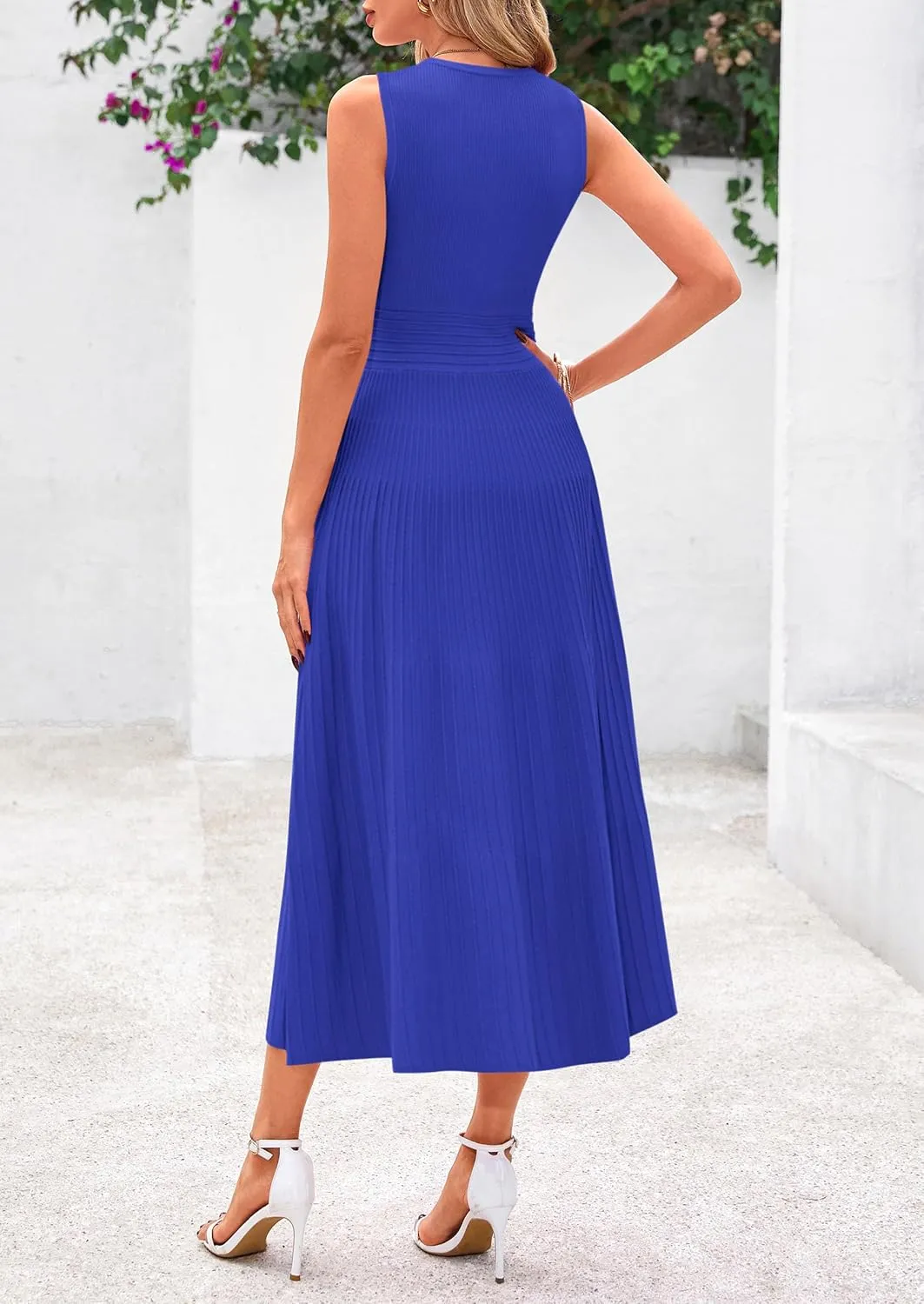 PRETTYGARDEN Spring Casual Dresses for Women 2025 Summer Business Work Midi Sleeveless A Line Pleated Cocktail Dress