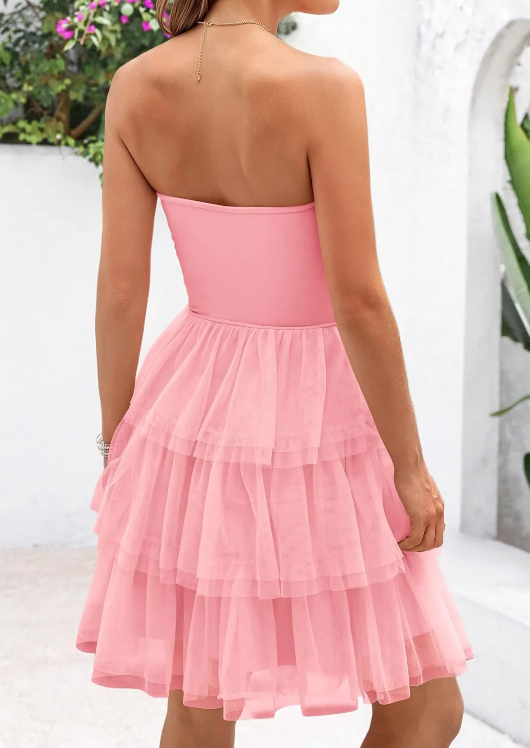 PRETTYGARDEN Womens Tulle Dress Strapless Tube Top Short Dress Summer Ruffle Tiered Beach Sundress Wedding Guest Dresses