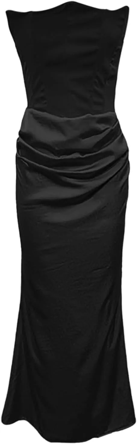 PTOLOCIF Party Dresses for Women Guest Cocktail Dress Fishbone Sexy Slim Fishtail Skirt Long Solid Color Dress Formal Dresses