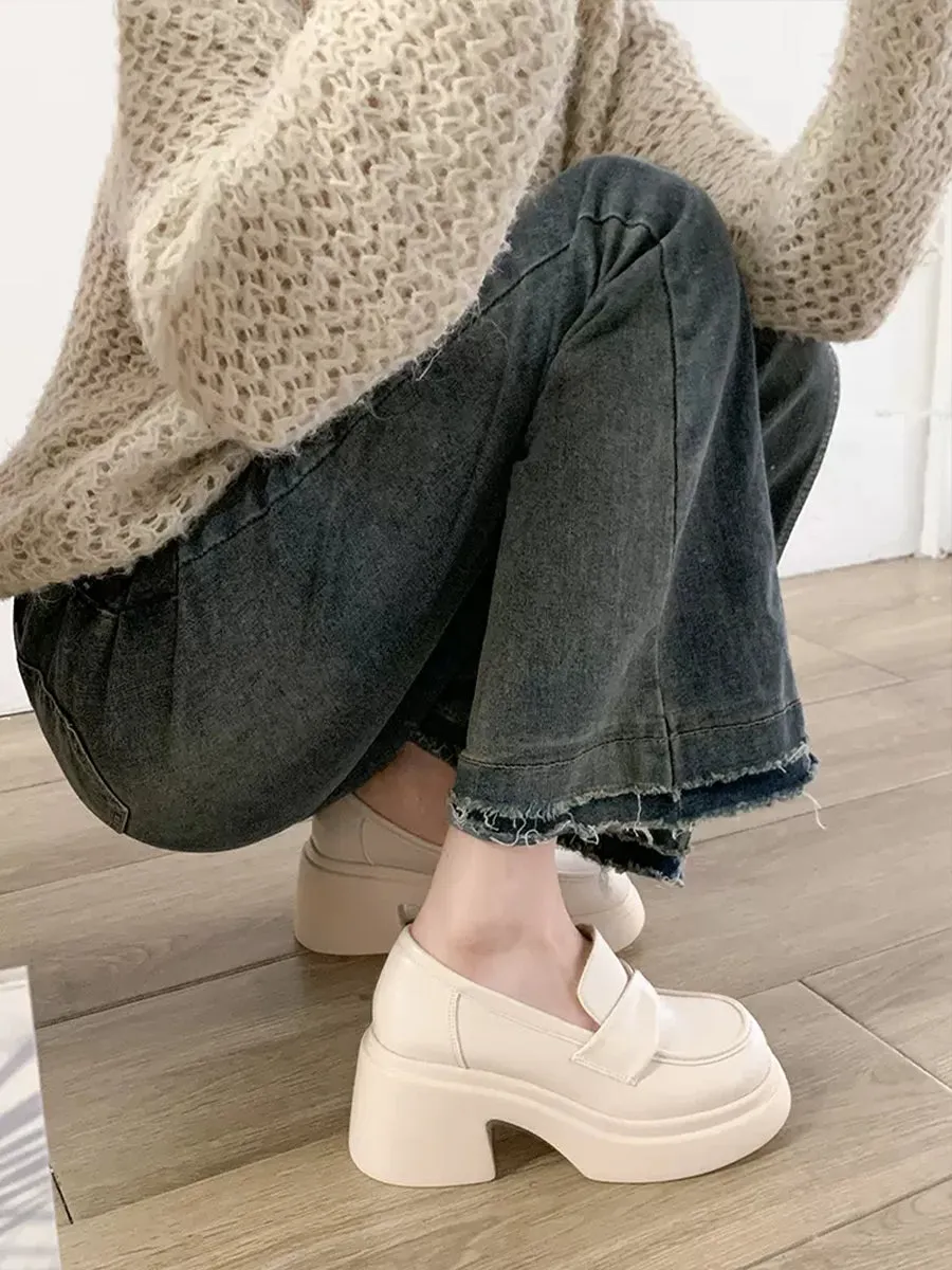 PU Leather Chunky Heeled Ankle Strap Mary Jane Pumps (No Socks)