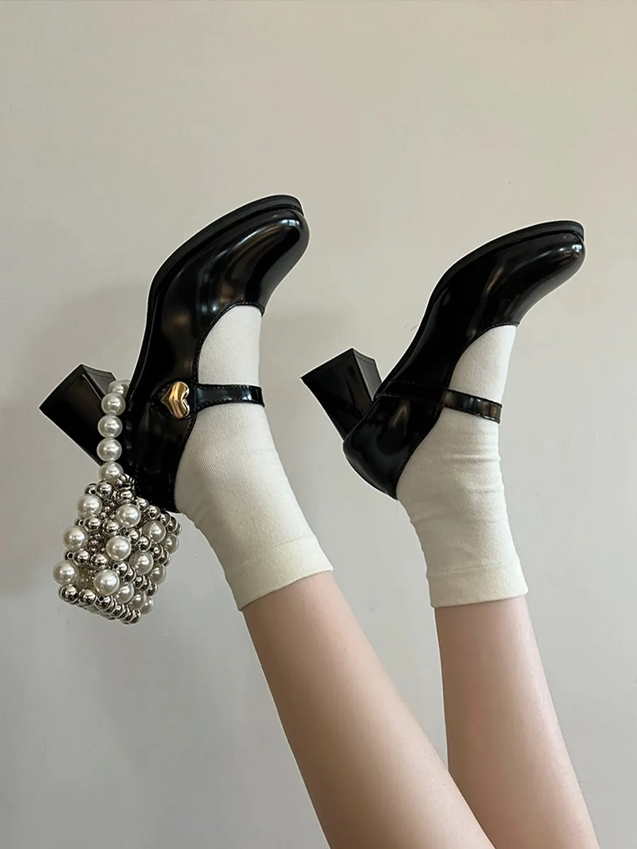 PU Leather Chunky Heeled Ankle Strap Mary Jane Pumps Shoes