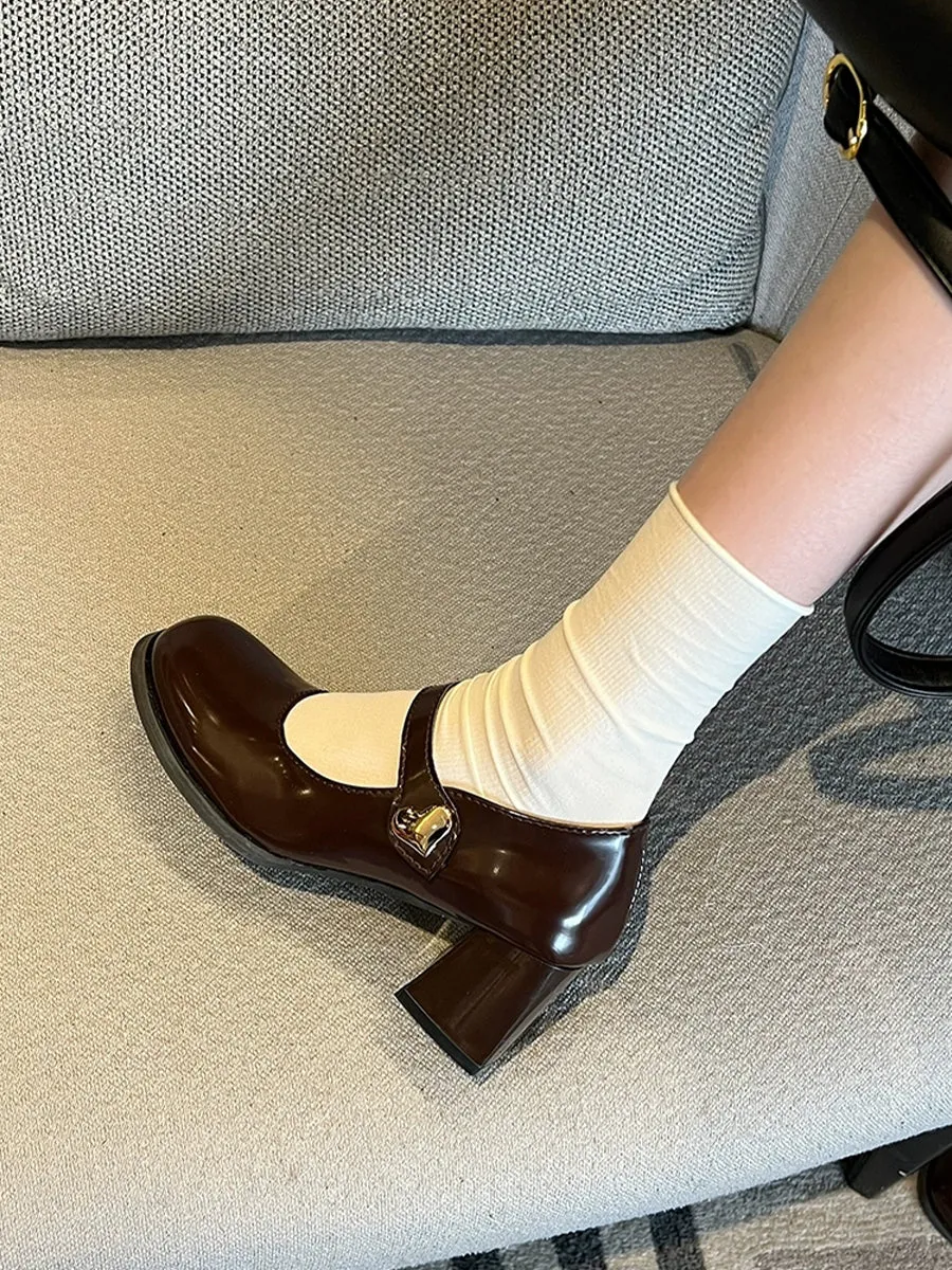 PU Leather Chunky Heeled Ankle Strap Mary Jane Pumps Shoes